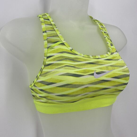Nike XS Sports Bra Racerback Dri-Fit Printed Yellow Gray Workout Low Impact - Picture 3 of 4